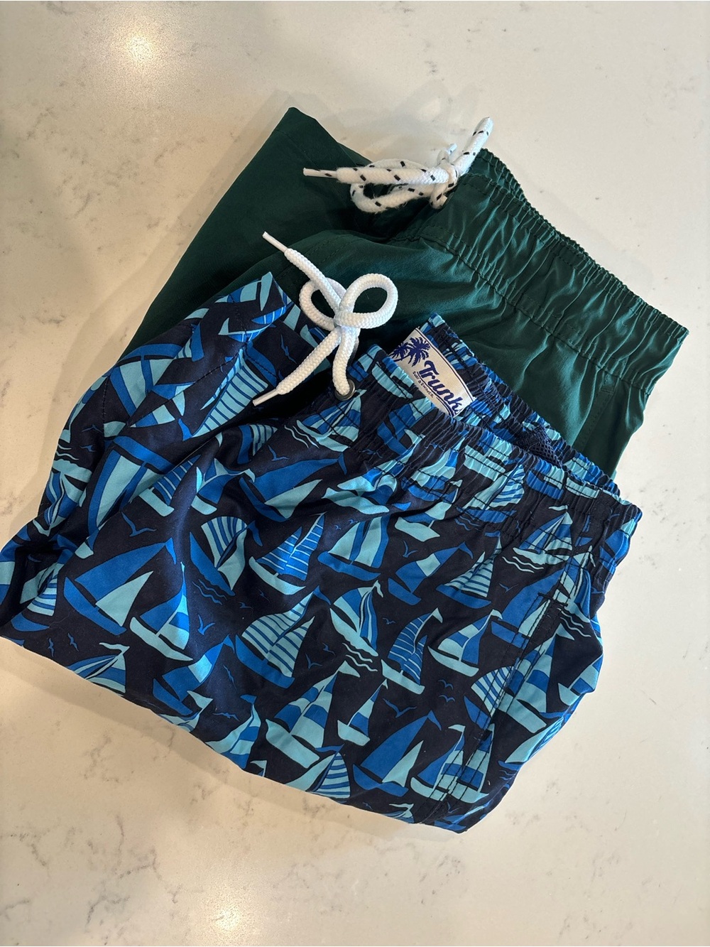 Navy & Blue Sailboat Print Swim Trunks